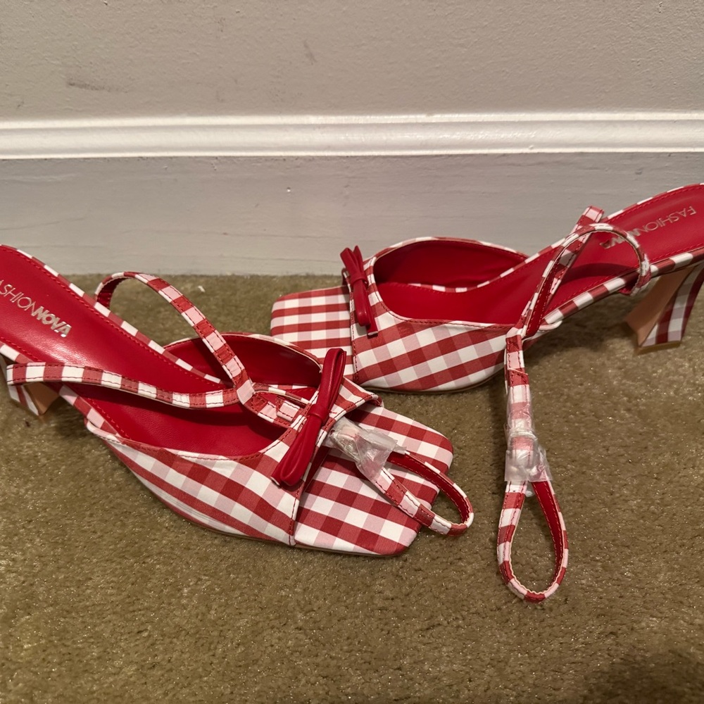 Fashion Nova Red and White Checkered Heels